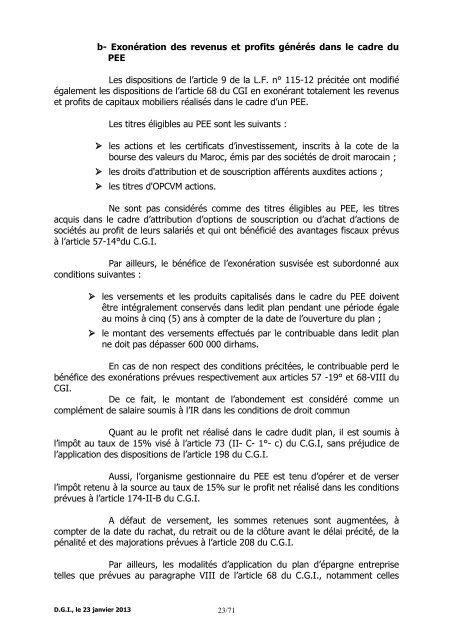 Note Circulaire 721 relative aux dispositions fiscales de la loi de ...