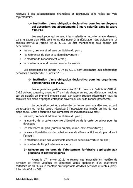 Note Circulaire 721 relative aux dispositions fiscales de la loi de ...