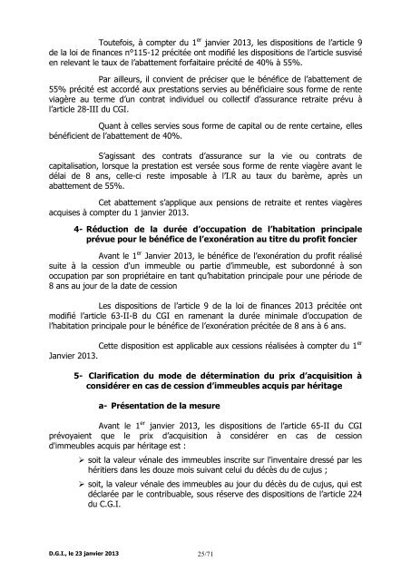 Note Circulaire 721 relative aux dispositions fiscales de la loi de ...