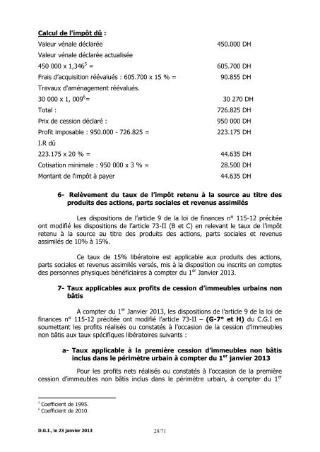 Note Circulaire 721 relative aux dispositions fiscales de la loi de ...