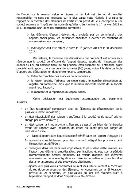 Note Circulaire 721 relative aux dispositions fiscales de la loi de ...