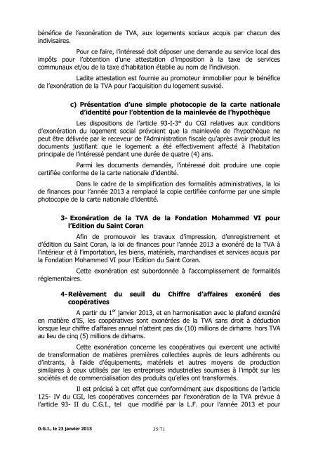 Note Circulaire 721 relative aux dispositions fiscales de la loi de ...