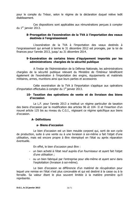 Note Circulaire 721 relative aux dispositions fiscales de la loi de ...