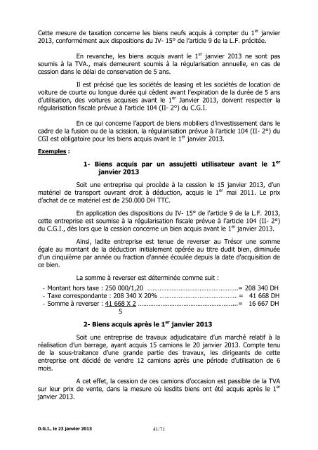 Note Circulaire 721 relative aux dispositions fiscales de la loi de ...