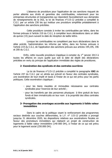 Note Circulaire 721 relative aux dispositions fiscales de la loi de ...