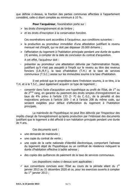 Note Circulaire 721 relative aux dispositions fiscales de la loi de ...