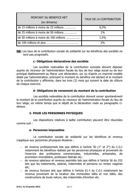 Note Circulaire 721 relative aux dispositions fiscales de la loi de ...