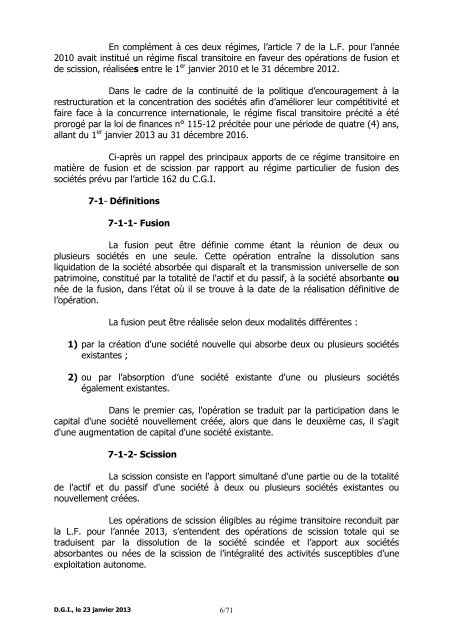 Note Circulaire 721 relative aux dispositions fiscales de la loi de ...