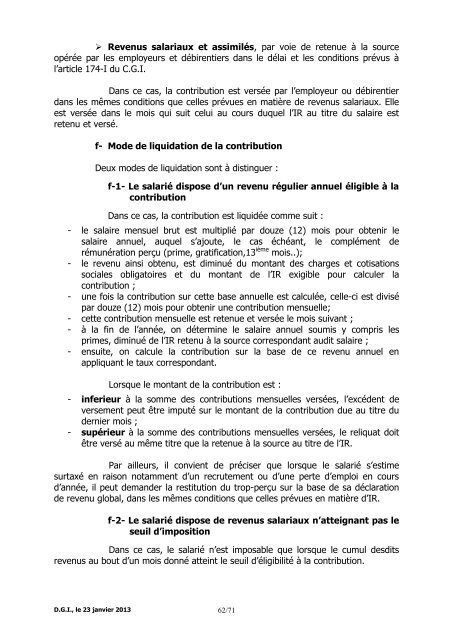 Note Circulaire 721 relative aux dispositions fiscales de la loi de ...