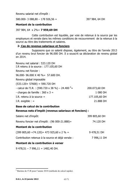 Note Circulaire 721 relative aux dispositions fiscales de la loi de ...