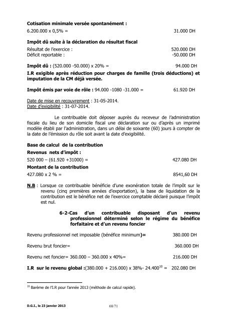 Note Circulaire 721 relative aux dispositions fiscales de la loi de ...