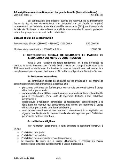 Note Circulaire 721 relative aux dispositions fiscales de la loi de ...