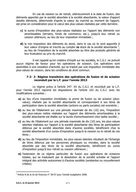 Note Circulaire 721 relative aux dispositions fiscales de la loi de ...