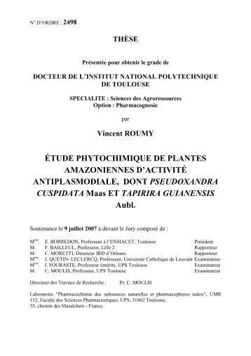 Etude phytochimique de plantes amazoniennes d'activité ...