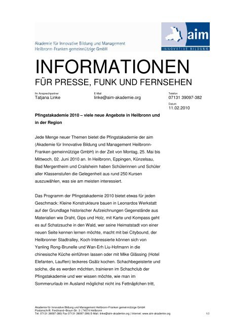 INFORMATIONEN - AIM Akademie