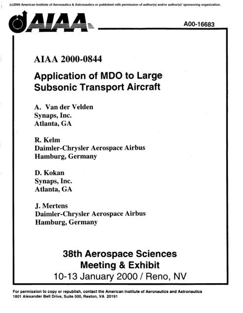 Application of MDO to Large Subsonic Transport Aircraft