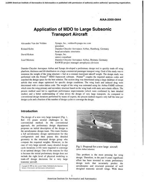 Application of MDO to Large Subsonic Transport Aircraft