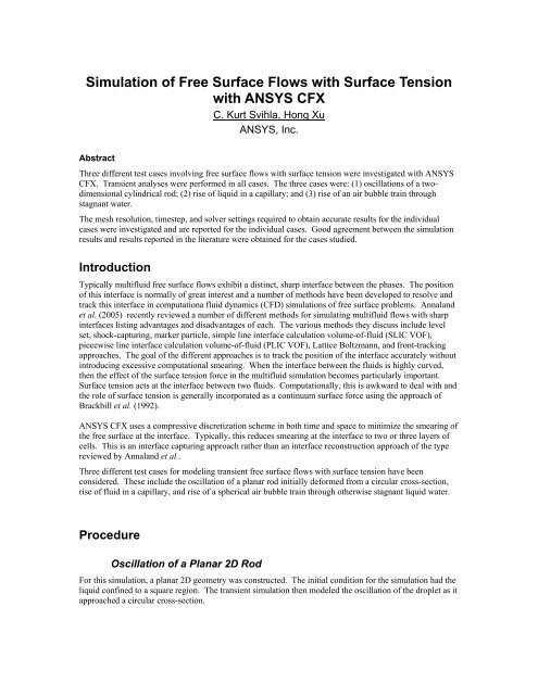 Simulation Of Free Surface Flows With Surface Tension With Ansys