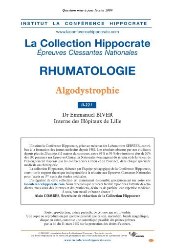 RHUMATOLOGIE - Institut la Conférence Hippocrate