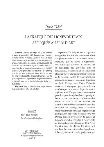 Daria IOAN LA PRATIQUE DES LIGNES DE TEMPS ... - Ekphrasis