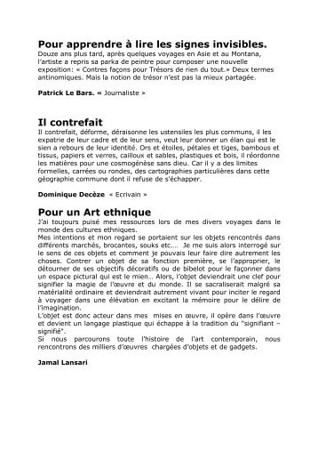 Textes d'introduction à l'exposition" Contres Façons - jamal lansari