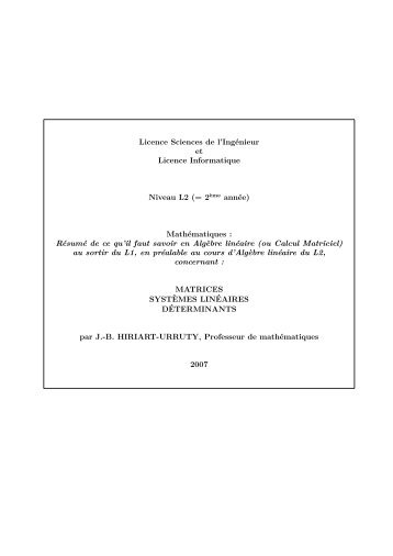 Calcul Matriciel - Institut de Mathématiques de Toulouse