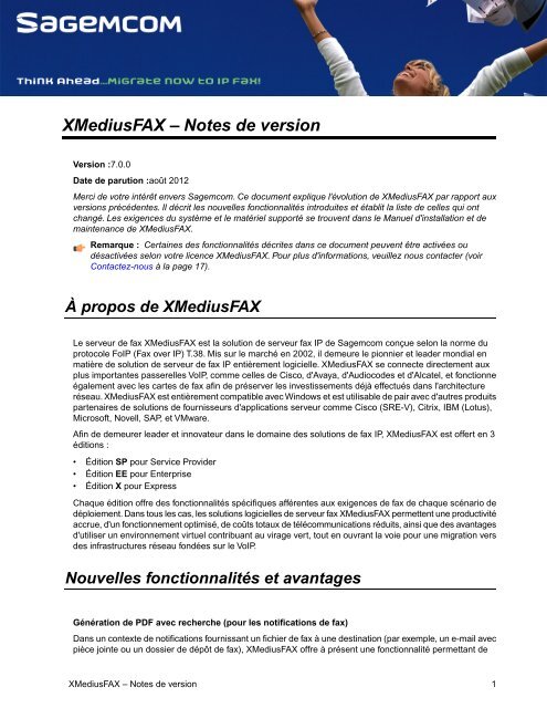 XMediusFAX – Notes de version - Sagemcom Fax Server