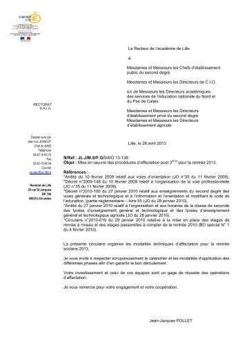 procédures d'affectation post-3ème - Académie de Lille