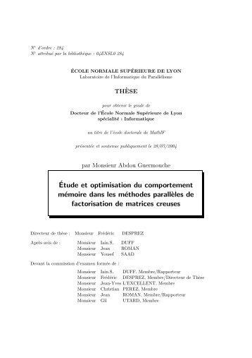 Étude et optimisation du comportement mémoire dans les ... - LaBRI