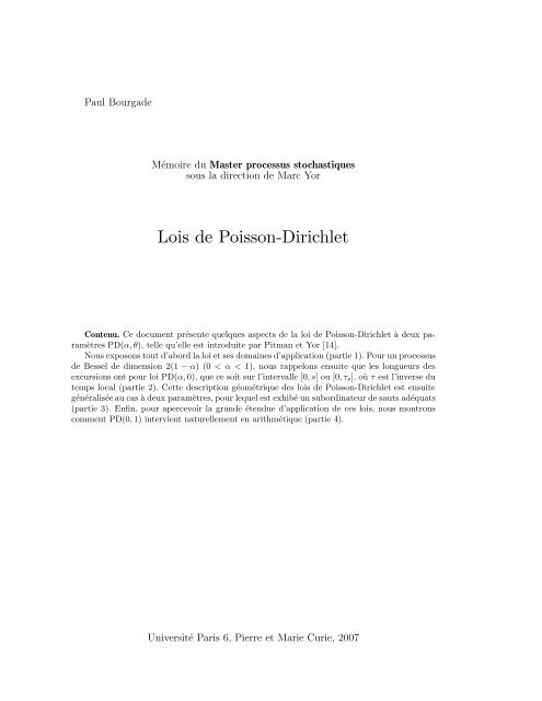 Lois de Poisson-Dirichlet - Department of Mathematics