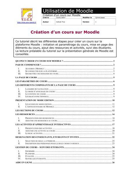 Utilisation de Moodle - Gramme