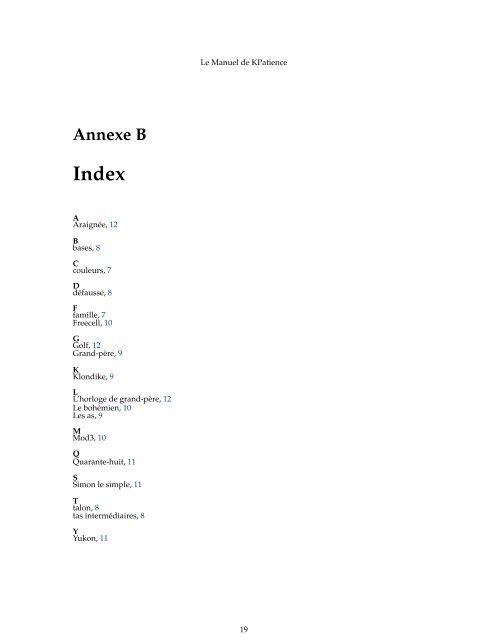 Le Manuel de KPatience - KDE Documentation