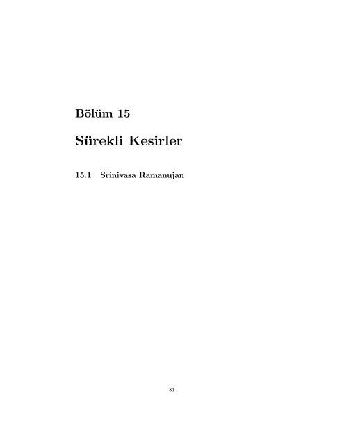 Sayılar Teorisi II Ders Notları