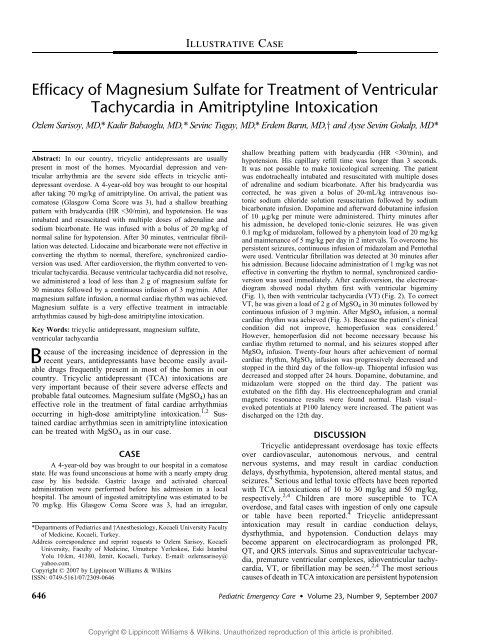 Efficacy of Magnesium Sulfate for Treatment of Ventricular ...