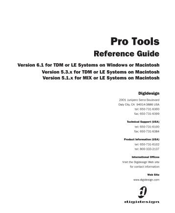 Pro Tools Reference Guide - Digidesign Support Archives