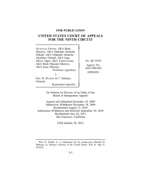 olakunle oshodi v. eric h. holder jr. - Ninth Circuit Court of Appeals