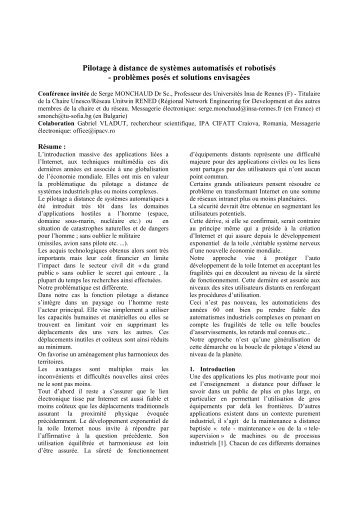 Pilotage à distance de systèmes automatisés et robotisés ...