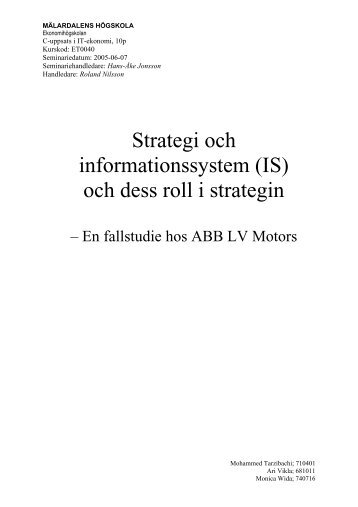 Strategi och informationssystem (IS) och dess roll i strategin