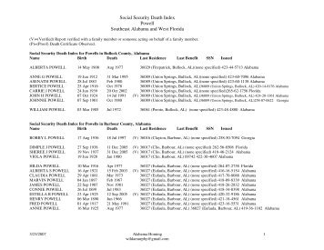 Social Security Death Index Powell Southeast ... - Alabama Homing