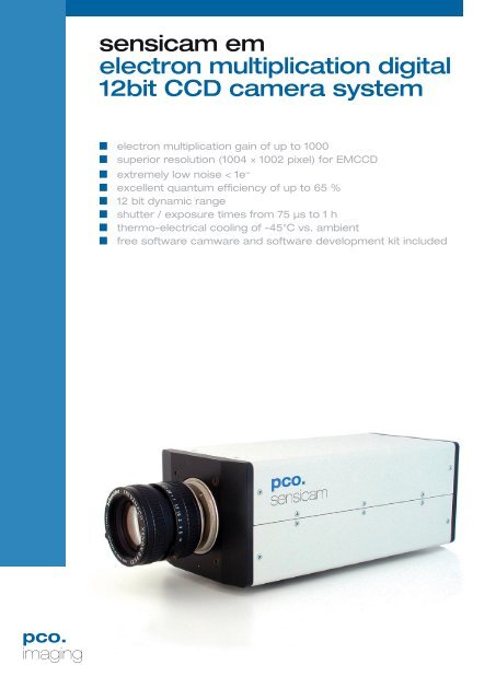 sensicam em electron multiplication digital 12bit CCD camera system