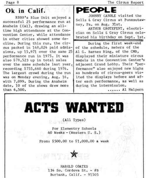 Circus Report, September 20, 1976, Vol. 5, No. 38 - Circus Historical ...