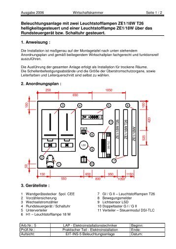 Beleuchtungsanlage mit zwei Leuchtstofflampen ZE1/18W T26 ...