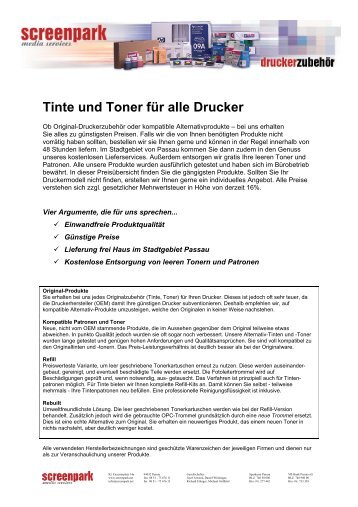 Tinte und Toner für alle Drucker - Screenpark Media Services