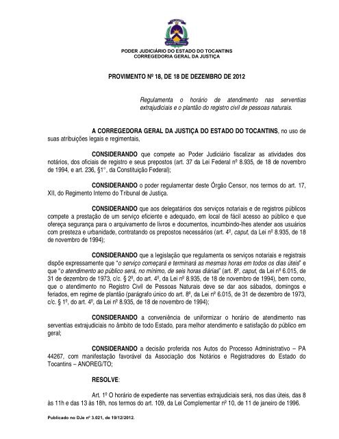 18/2012-cgjus - Tribunal de Justica do Tocantins