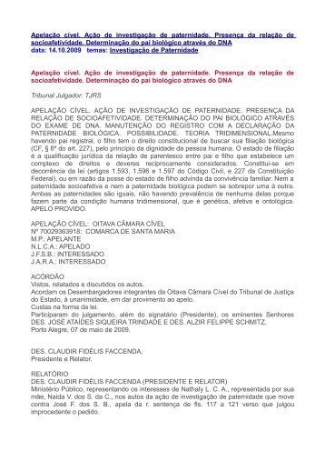 Apelação cível. Ação de investigação de paternidade. Presença da ...