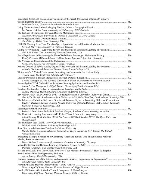 ED-MEDIA 1999 Proceedings Table of Contents
