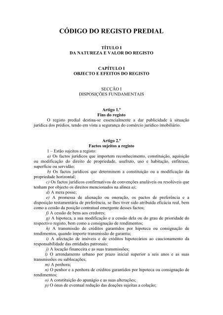 códigos do Registo Predial - Ministério da Justiça