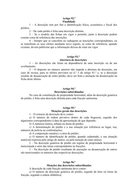 códigos do Registo Predial - Ministério da Justiça