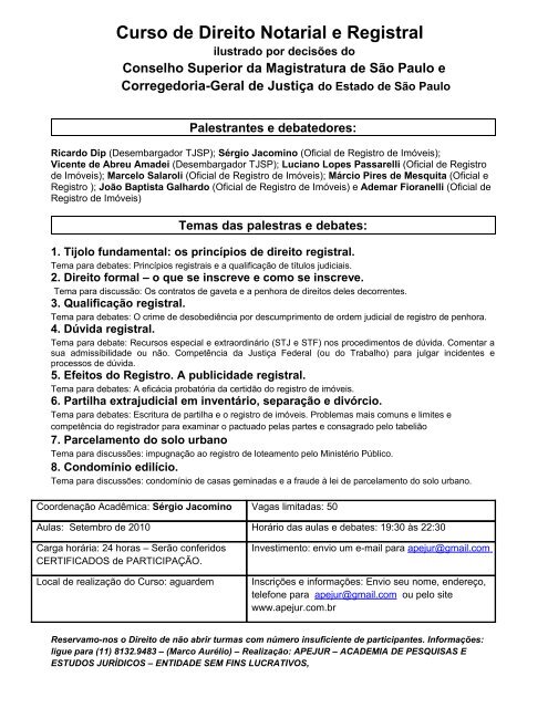 Curso de introdução ao Direito Notarial e Registral - Apejur.com.br