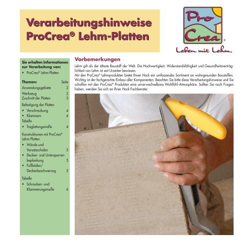 Verarbeitungshinweise ProCrea® Lehm-Platten ... - alsfasser-shop.de